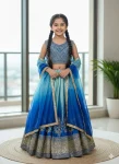 FANCY CHINON SILK SEQUENCE EMBROIDERY WORK KID'S LEHENGA CHOLI WITH DUPATTA BLUE