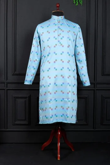 FANCY COTTON DIGITAL PRINTED WORK MEN'S KURTA PAYJAMA SKY