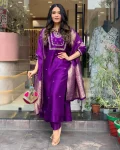 FANCY COTTON SILK CODING WORK TOP BOTTOM WITH DUPATTA PURPLE