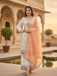 FANCY GEORGETTE EMBROIDERY SEQUENCE WORK TOP PALAZZO WITH DUPATTA PEACH