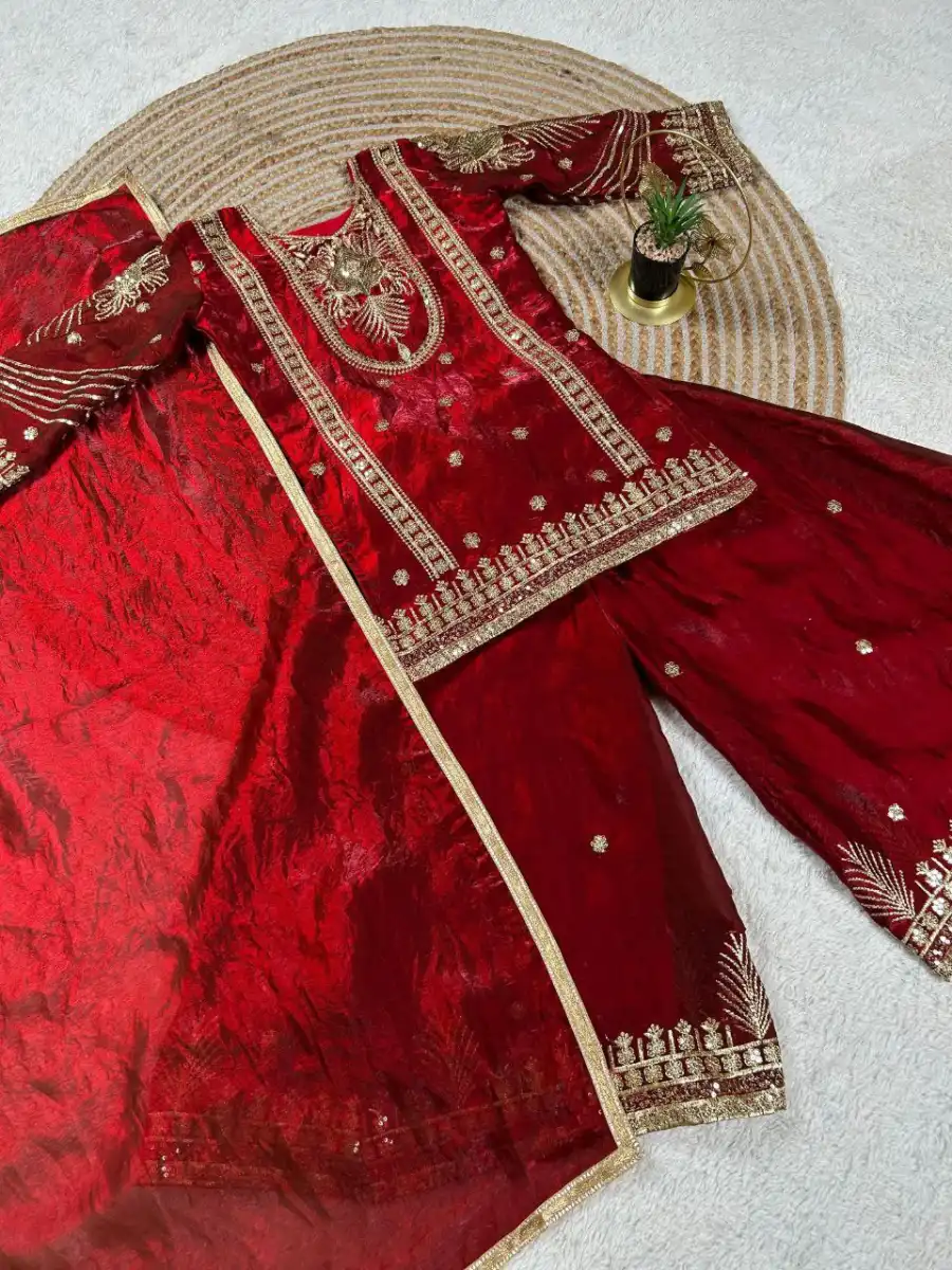 2FANCY GMY SILK EMBROIDERY SEQUENCE WORK KIDS TOP PALAZZO WITH DUPATTA FESTIVE WEAR WHOLESALE PRICE ETHNIC GARMENT (5)