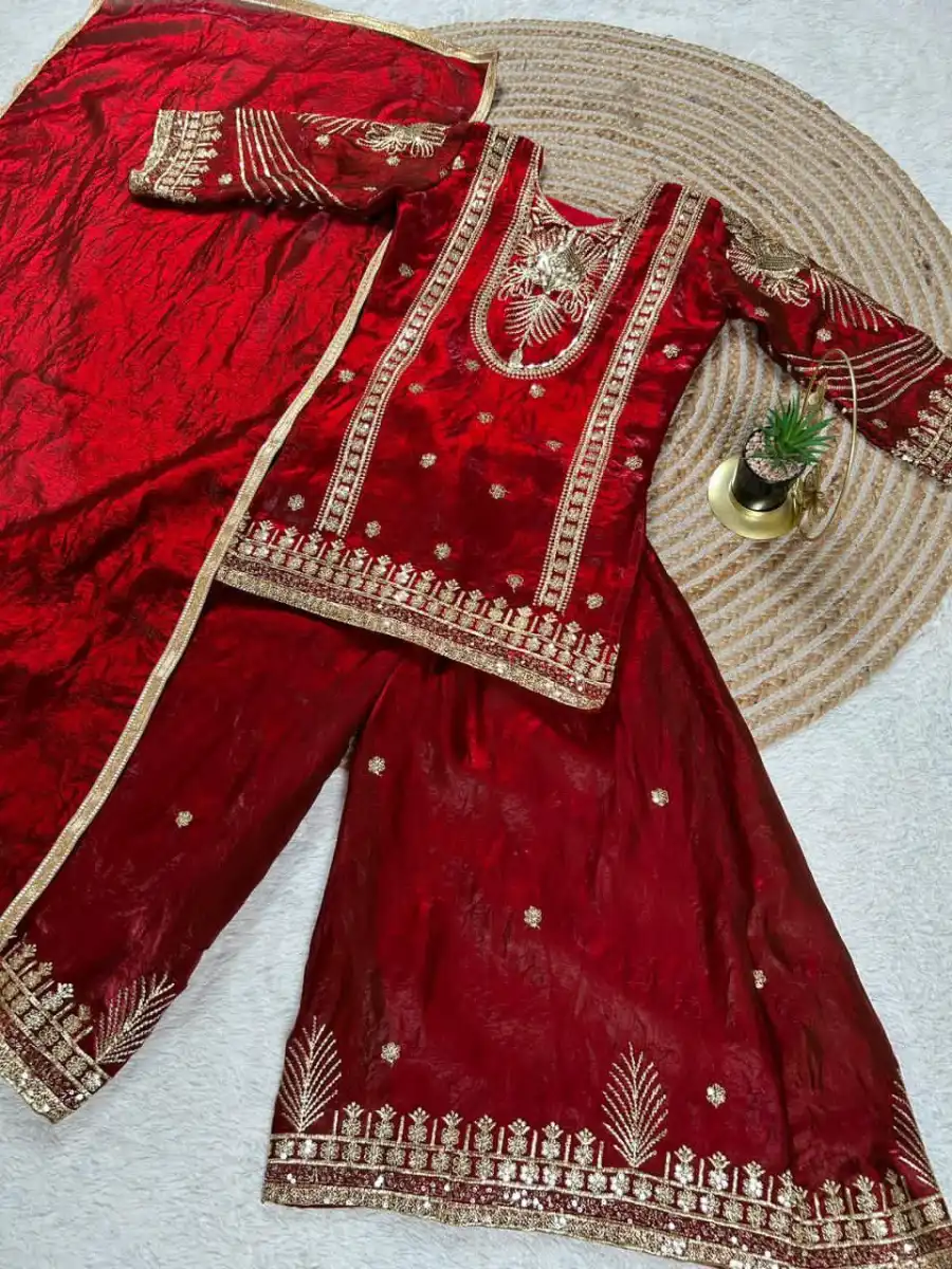2FANCY GMY SILK EMBROIDERY SEQUENCE WORK KIDS TOP PALAZZO WITH DUPATTA FESTIVE WEAR WHOLESALE PRICE ETHNIC GARMENT (8)