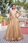 FANCY GOLD CRUSH  EMBROIDERY  SEQUENCE WITH THREAD WORK SHRUG WITH LEHENGA CHOLI CREAM