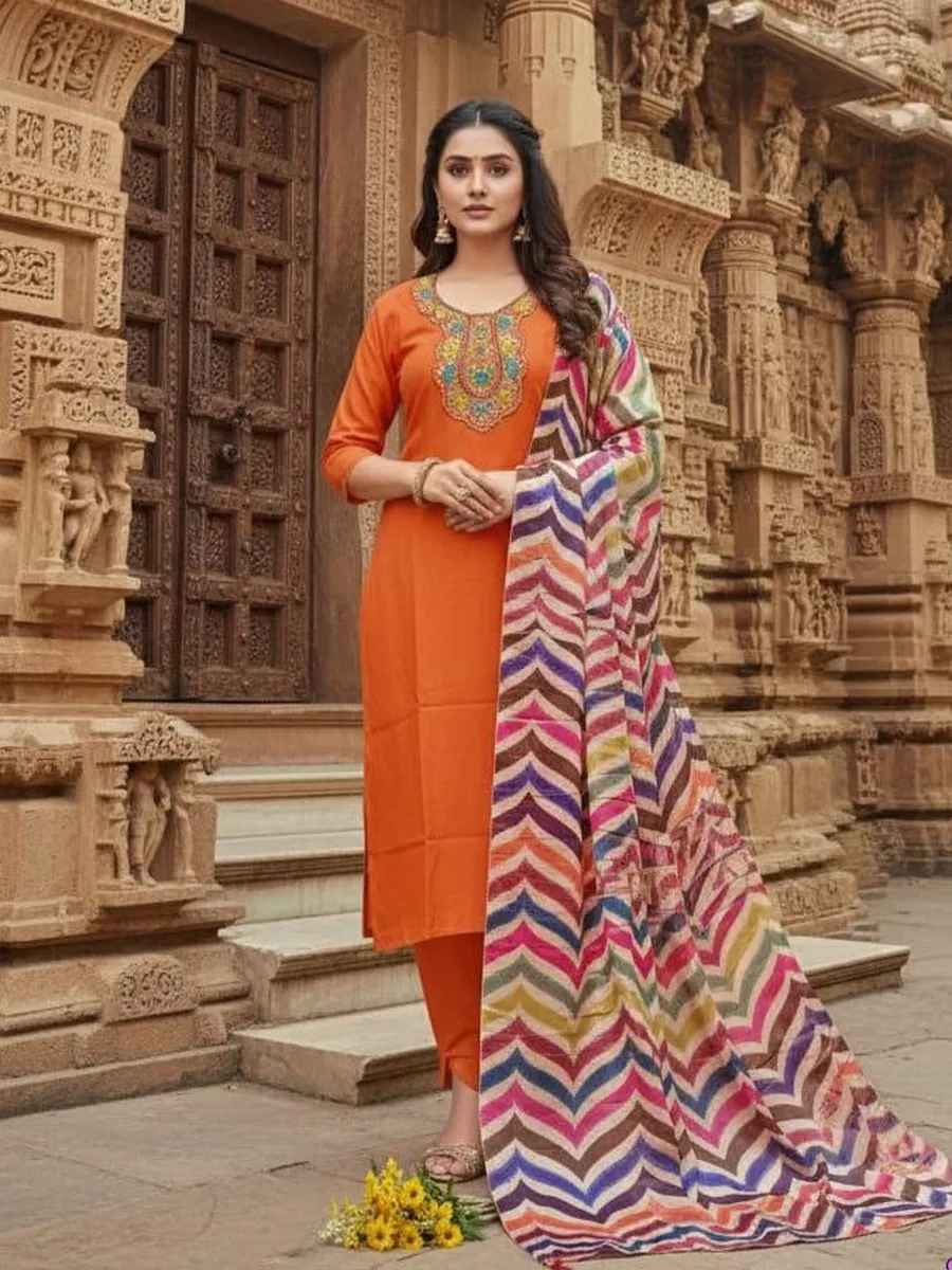 2FANCY SLUB COTTON EMBROIDERY WORK TOP BOTTOM WITH DUPATTA FESTIVE WEAR WHOLESALE PRICE ETHNIC GARMENT (6)