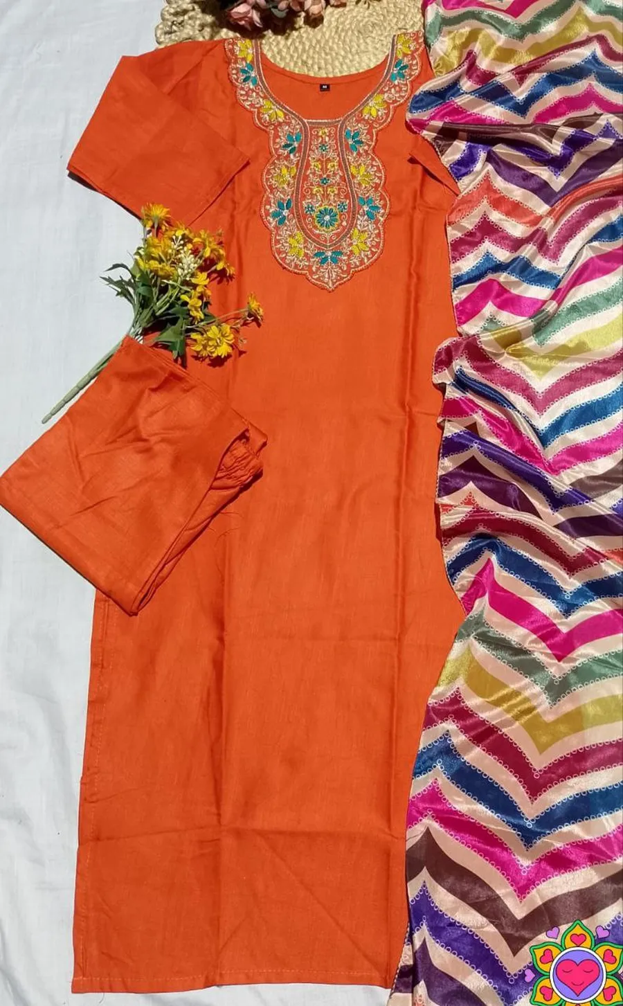 2FANCY SLUB COTTON EMBROIDERY WORK TOP BOTTOM WITH DUPATTA FESTIVE WEAR WHOLESALE PRICE ETHNIC GARMENT (7)