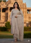 FANCY SLUB COTTON EMBROIDERY WORK TOP BOTTOM WITH DUPATTA CREAM