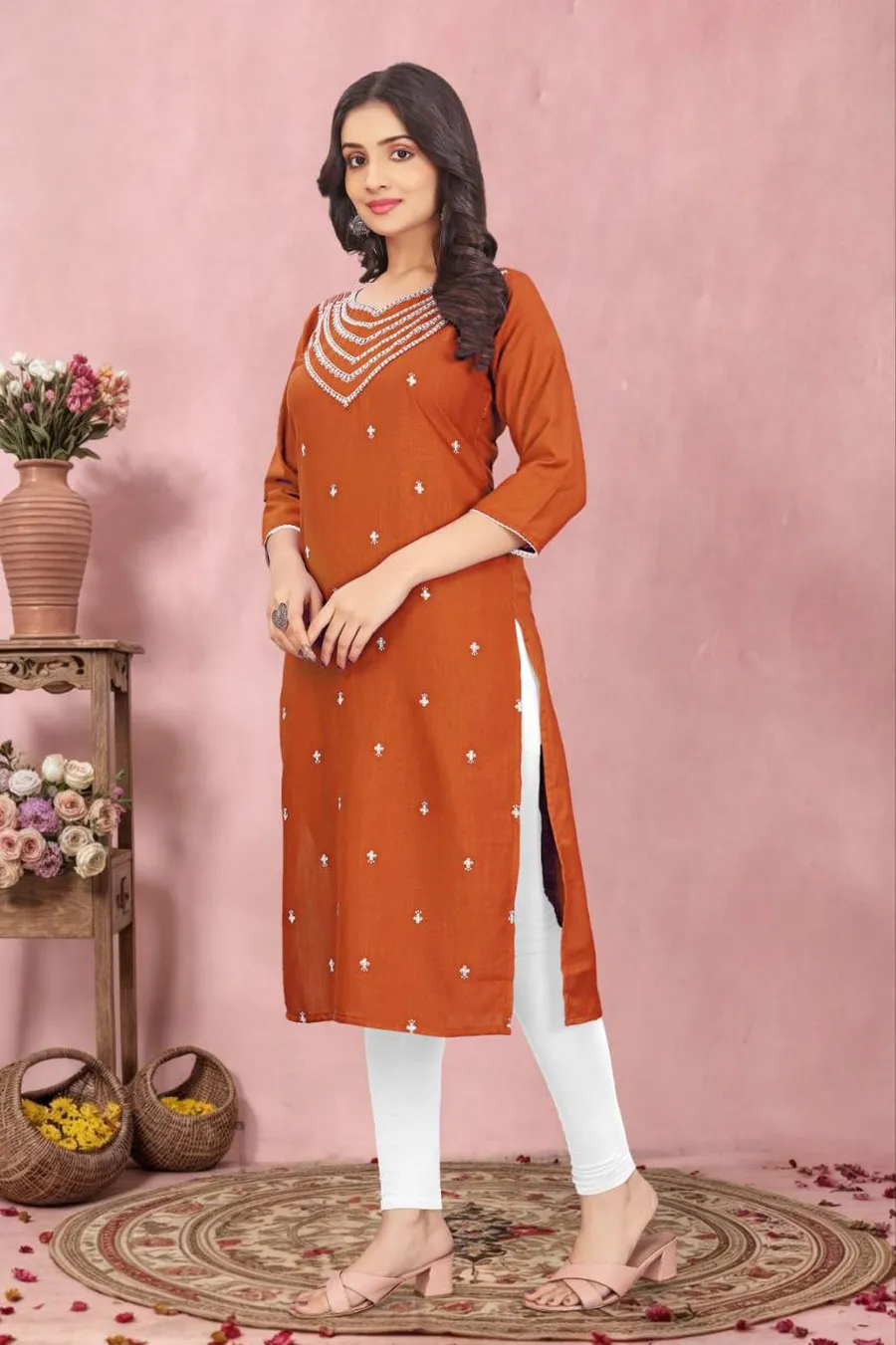 2FANCY TESLA COTTON EMBROIDERY WORK KURTI FESTIVE WEAR WHOLESALE PRICE ETHNIC GARMENT (16)