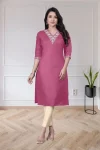 FANCY TESLA COTTON EMBROIDERY WORK ONLY KURTI PINK