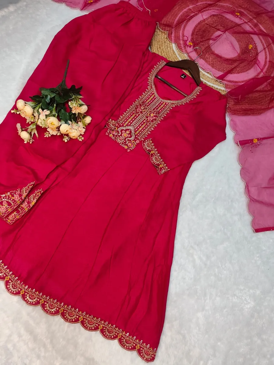 2FANCY VICHITRA SILK EMBROIDERY WORK TOP DHOTI PENT WITH DUPATTA FESTIVE WEAR WHOLESALE PRICE ETHNIC GARMENT (19)