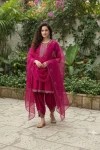 FANCY VICHITRA SILK EMBROIDERY WORK TOP DHOTI PENT WITH DUPATTA PINK