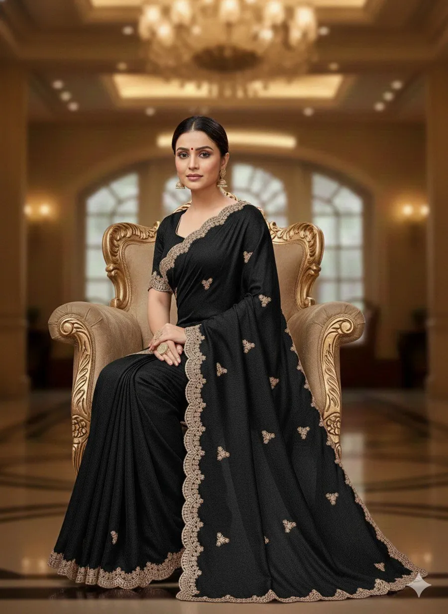 2FANCY VICHITRA SILK SEQUENCE EMBROIDERED CONTRAST PALLU WORK SAREE WITH UNSTITCHED BLOUSE WEDDING WEAR WHOLESALE PRICE ETHNIC GARMENT (11)