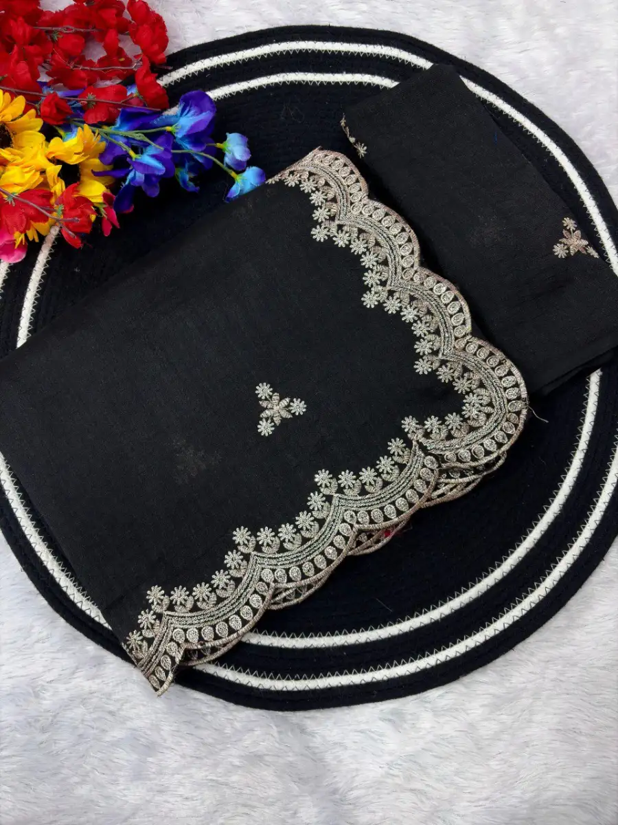 2FANCY VICHITRA SILK SEQUENCE EMBROIDERED CONTRAST PALLU WORK SAREE WITH UNSTITCHED BLOUSE WEDDING WEAR WHOLESALE PRICE ETHNIC GARMENT (7)