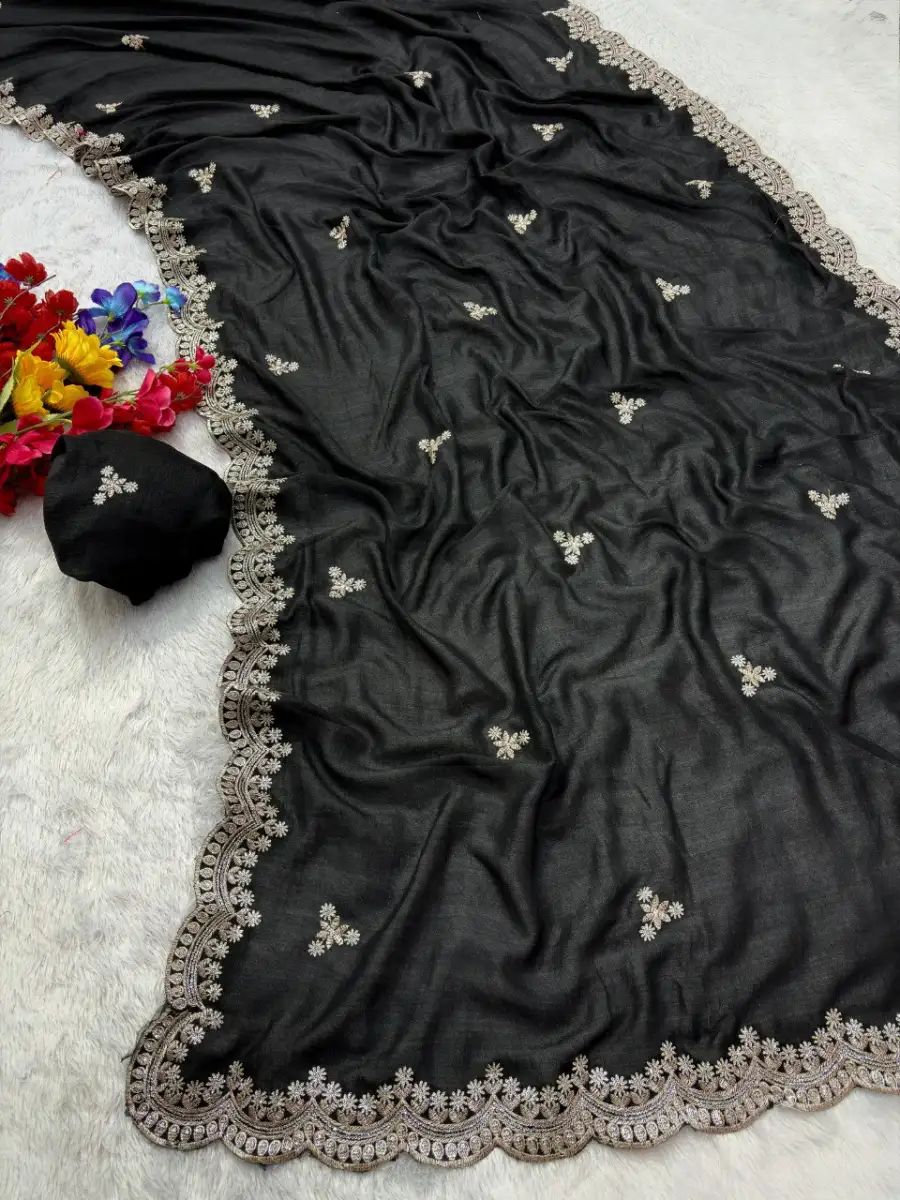 2FANCY VICHITRA SILK SEQUENCE EMBROIDERED CONTRAST PALLU WORK SAREE WITH UNSTITCHED BLOUSE WEDDING WEAR WHOLESALE PRICE ETHNIC GARMENT (9)