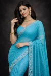 LATEST GEORGETTE DIAMOND WORK SAREE WITH UNSTITCHED BLOUSE SKY