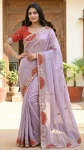 MODERN CRUSH SILK ZARI SEQUENCE EMBROIDERY WITH BANDHNI PATCH AND ZARI BORDER WORK SAREE WITH UNSTITCHED BLOUSE LAVENDER