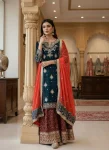 2MODERN GEORGETTE SEQUENCE WITH ZARI EMBROIDERY WORK WITH PEARL WORK TOP PALAZZO WITH DUPATTA FESTIVE WEAR WHOLESALE PRICE ETHNIC GARMENT (2)