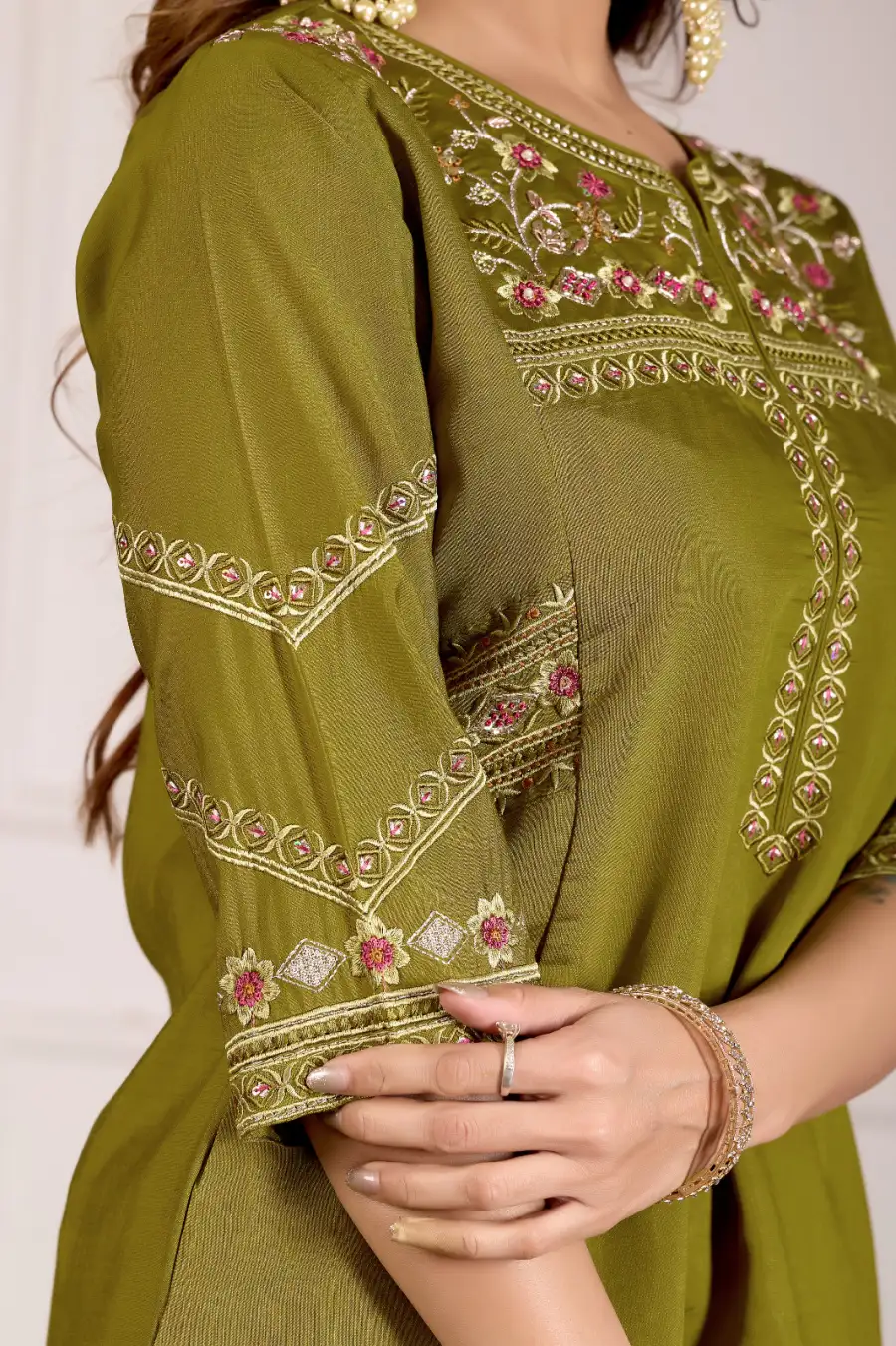 2MODERN MANGO SILK MULTI EMBROIDERY THREAD WITH HAND WORK TOP PALAZZO WITH DUPATTA FESTIVE WEAR WHOLESALE PRICE ETHNIC GARMENT (16)