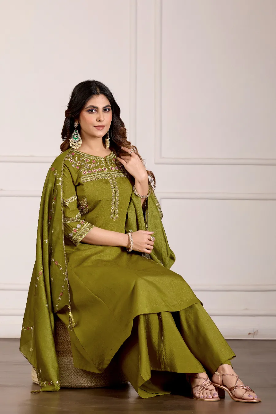 2MODERN MANGO SILK MULTI EMBROIDERY THREAD WITH HAND WORK TOP PALAZZO WITH DUPATTA FESTIVE WEAR WHOLESALE PRICE ETHNIC GARMENT (17)
