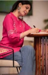 MODERN RAYON EMBROIDERY WORK ONLY TOP PINK