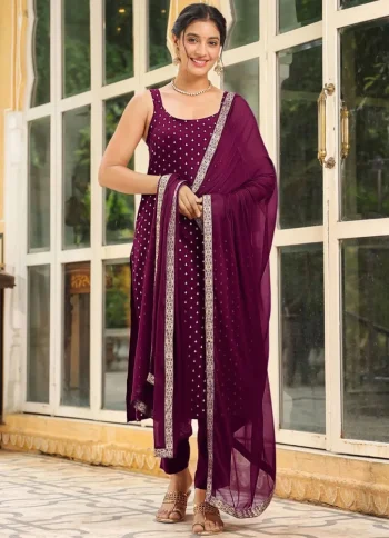 MODERN RAYON FOIL WORK TOP BOTTOM WITH DUPATTA MAROON