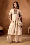 MODERN ROMAN SILK MULTI EMBROIDERY THREAD WITH BEAUTIFUL HAND WORK TOP PALAZZO WITH DUPATTA CREAM AND CHIKU