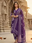 NEW ARRIVAL 14KG RAYON PAPER MIRROR EMBROIDERY PRINT WORK TOP BOTTOM WITH DUPATTA PURPLE