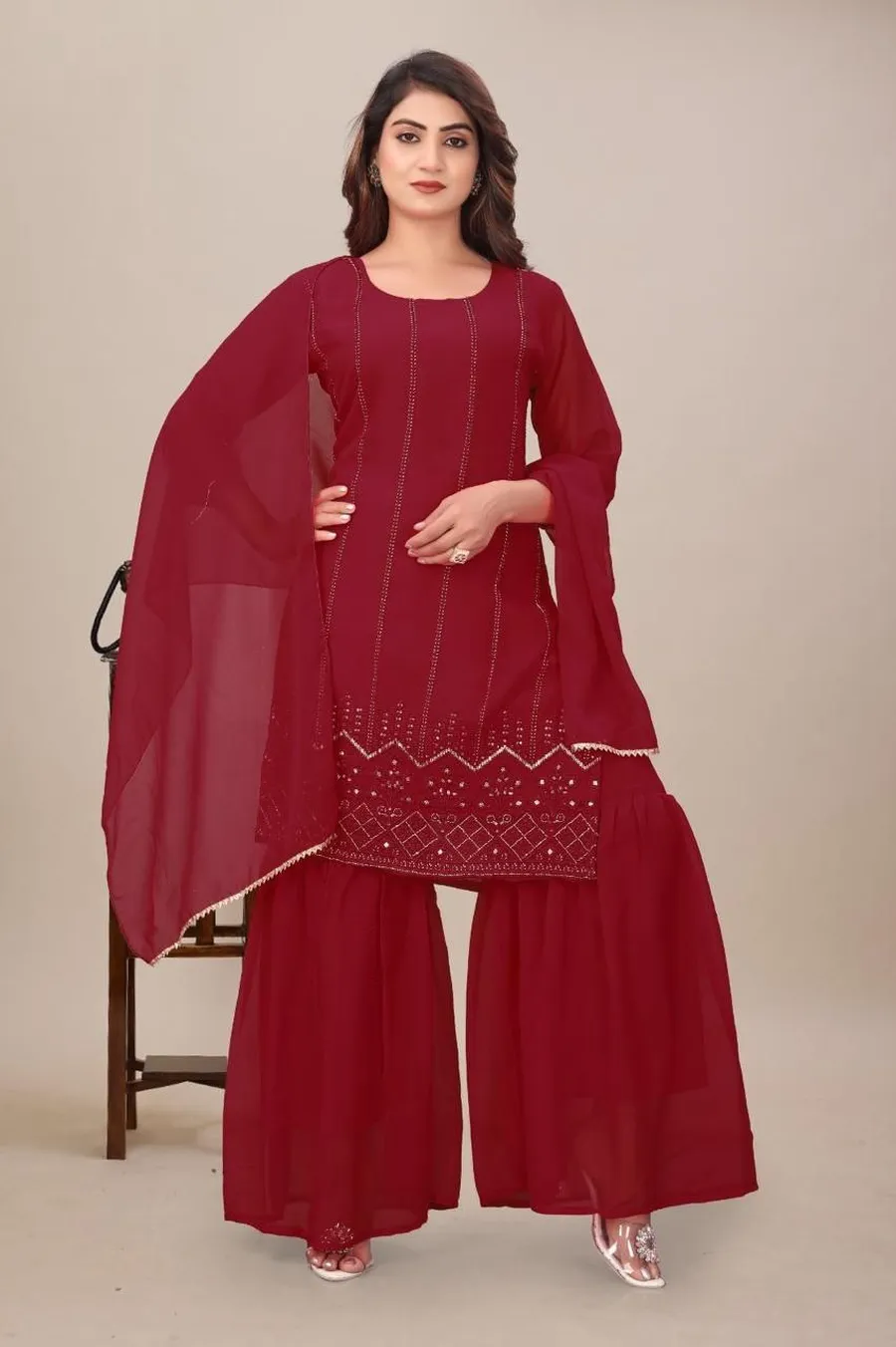 2NEW ARRIVAL GEORGETTE SEQUENCE WORK TOP SHARARA WITH DUPATTA FESTIVE WEAR WHOLESALE PRICE ETHNIC GARMENT (5)
