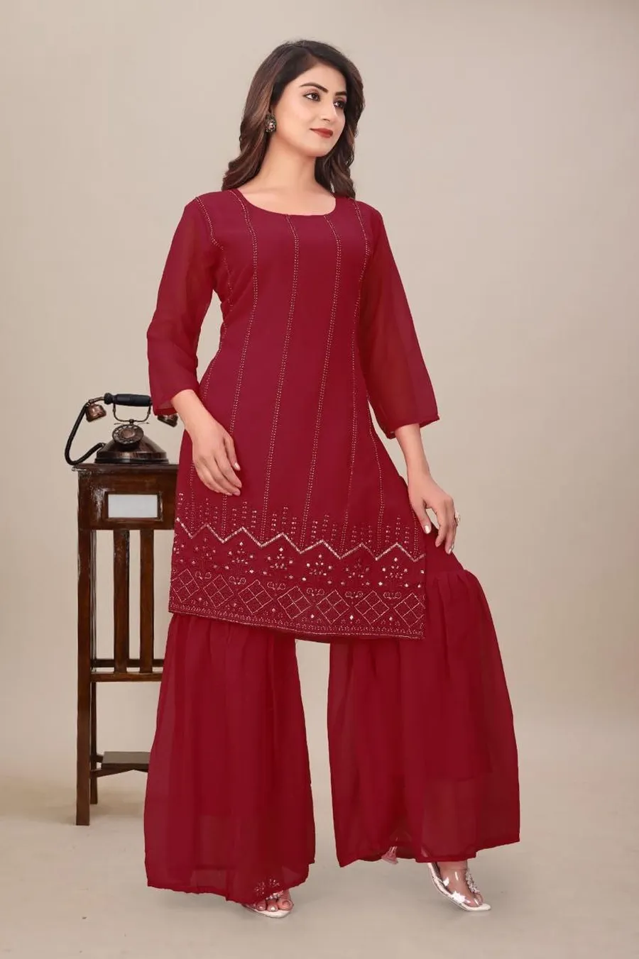 2NEW ARRIVAL GEORGETTE SEQUENCE WORK TOP SHARARA WITH DUPATTA FESTIVE WEAR WHOLESALE PRICE ETHNIC GARMENT (6)