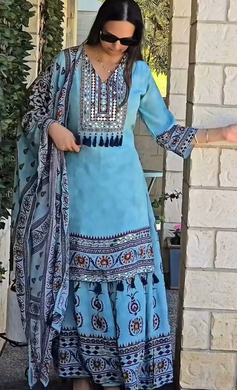 2NEW ARRIVAL MUSLIN DIGITAL PRINT WITH LATKAN AND REAL MIRROR WORK TOP PALAZZO WITH DUPATTA FESTIVE WEAR WHOLESALE PRICE ETHNIC GARMENT (9)