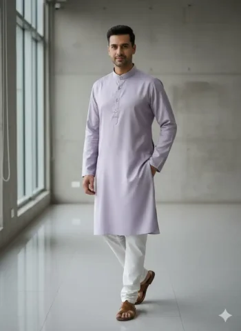 RICH LOOK SILK PLAIN MEN'S KURTA PAYJAMA LAVENDER