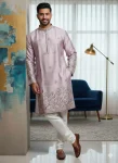 RICH LOOK SILK THREAD AND SEQUENCE WORK MEN'S KURTA PAYJAMA BABY PINK