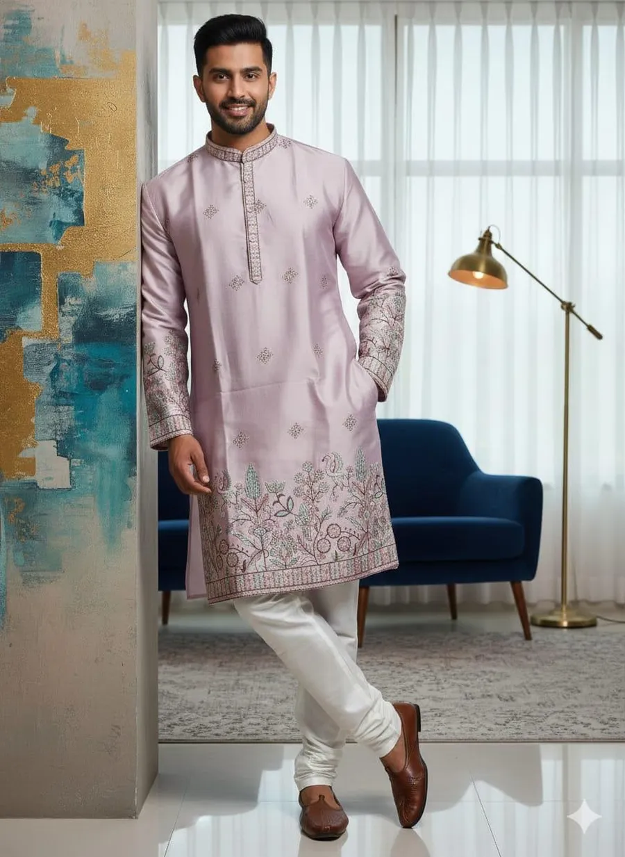 2RICH LOOK SILK THREAD AND SEQUENCE WORK MEN'S KURTA PAYJAMA FESTIVE WEAR WHOLESALE PRICE ETHNIC GARMENT (7)
