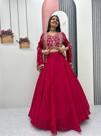 MODERN CHINON EMBROIDERY THREAD AND SEQUENCE WORK LEHENGA CHOLI WITH KOTI RANI