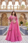 RICH LOOK CRUNCHY EMBROIDERY MOTI WITH SEQUENCE & THREAD WORK LEHENGA CHOLI WITH DUPATTA AND WAIST BELT PINK