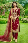 ATTRACTIVE GMY SILK EMBROIDERY AND SEQUENCE WORK TOP BOTTOM WITH DUPATTA MAROON