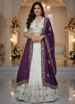 DESIGNER CHINON EMBROIDERY THREAD AND SEQUENCE WORK LEHENGA CHOLI WITH DUPATTA PURPLE