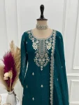 3DESIGNER CRUNCHY SILK EMBROIDERY SEQUENCE,THREAD AND JARI WORK TOP PALAZZO WITH DUPATTA FESTIVE WEAR WHOLESALE PRICE ETHNIC GARMENT (15)