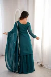 3DESIGNER CRUNCHY SILK EMBROIDERY SEQUENCE,THREAD AND JARI WORK TOP PALAZZO WITH DUPATTA FESTIVE WEAR WHOLESALE PRICE ETHNIC GARMENT (15)