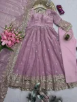 3DESIGNER FENDY SILK EMBROIDERY SEQUENCE WORK GOWN BOTTOM WITH DUPATTA WEDDING WEAR WHOLESALE PRICE ETHNIC GARMENT (11)