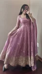 3DESIGNER FENDY SILK EMBROIDERY SEQUENCE WORK GOWN BOTTOM WITH DUPATTA WEDDING WEAR WHOLESALE PRICE ETHNIC GARMENT (11)