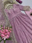 3DESIGNER FENDY SILK EMBROIDERY SEQUENCE WORK GOWN BOTTOM WITH DUPATTA WEDDING WEAR WHOLESALE PRICE ETHNIC GARMENT (11)