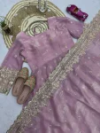 3DESIGNER FENDY SILK EMBROIDERY SEQUENCE WORK GOWN BOTTOM WITH DUPATTA WEDDING WEAR WHOLESALE PRICE ETHNIC GARMENT (11)