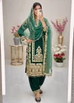 DESIGNER GEORGETTE EMBROIDERY CHAIN SEQUENCE BOTH SIDE WORK TOP PALAZZO WITH DUPATTA GREEN