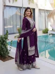 3DESIGNER GEORGETTE EMBROIDERY SEQUENCE ZARI WORK TOP SHARARA WITH DUPATTA FESTIVE WEAR WHOLESALE PRICE ETHNIC GARMENT (24)