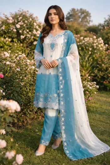 DESIGNER GMY SILK EMBROIDERY AND SEQUENCE WITH DIGITAL PRINT WORK TOP BOTTOM WITH DUPATTA RAMA
