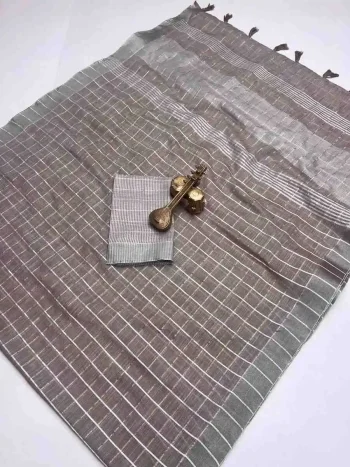 DESIGNER LINEN COTTON SOLID EXTRA WORK ZALAR SAREE WITH UNSTITCHED BLOUSE CHIKU
