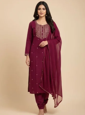 DESIGNER RAYON EMBROIDERY WORK TOP BOTTOM WITH DUPATTA MAROON