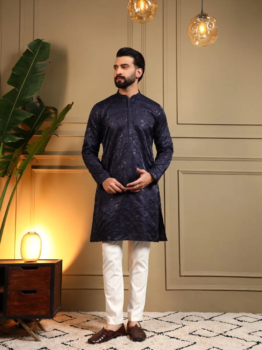 3DESIGNER ROYAL SILK EMBROIDERY SEQUENCE WORK MEN'S KURTA PAYJAMA WEDDING WEAR WHOLESALE PRICE ETHNIC GARMENT (17)