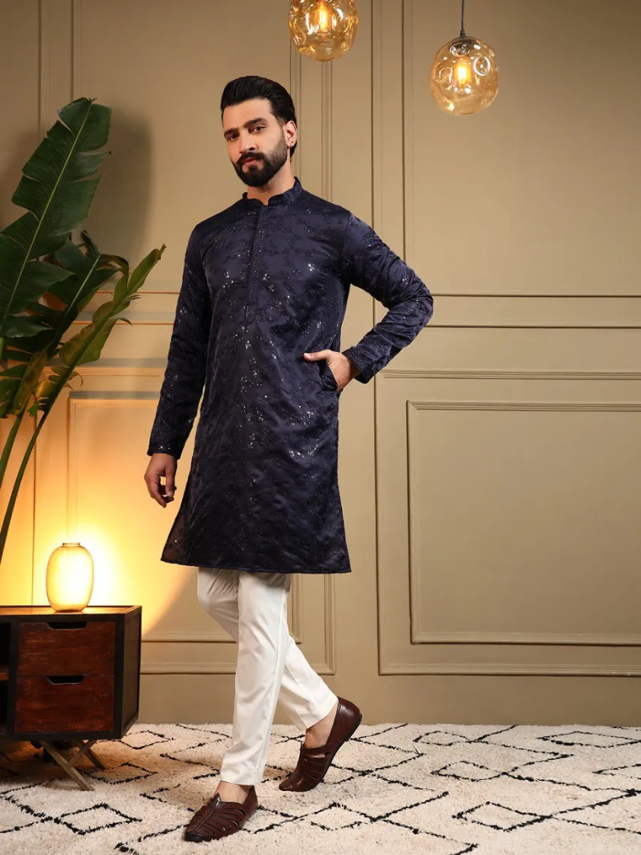 3DESIGNER ROYAL SILK EMBROIDERY SEQUENCE WORK MEN'S KURTA PAYJAMA WEDDING WEAR WHOLESALE PRICE ETHNIC GARMENT (21)