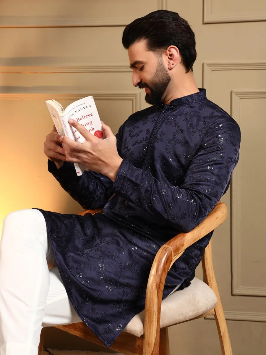 3DESIGNER ROYAL SILK EMBROIDERY SEQUENCE WORK MEN'S KURTA PAYJAMA WEDDING WEAR WHOLESALE PRICE ETHNIC GARMENT (22)